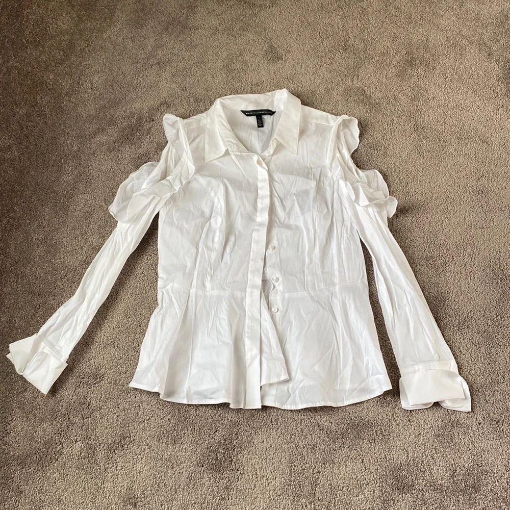 White House Black Market White Button Down Cold Shoulder Top SIZE 4 - Picture 1 of 5